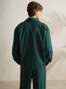Airaco 男士休闲条纹衬衫长裤套装，春秋季 - 綠色 - 查看 5