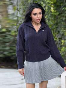 Durrani Popal 女士纯色松紧腰褶皱短毛衣裙，秋冬 - 灰色 - 查看 1