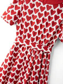 Chiquease Đầm midi nữ thanh lịch họa tiết trái tim đan chéo, thắt eo, màu đỏ, thích hợp cho mùa xuân/hè. - Đỏ - Xem 6