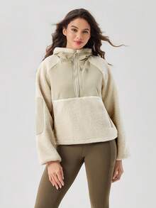 OutZeal Women's Warm Zip-Up Half-Zip Fleece Hooded Jacket For Winter - Beige - View 7