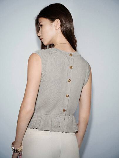 Lumivelle Deep V-Neck Sleeveless Sweater With Buttons On The Back, Spring/Summer