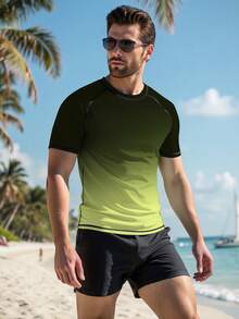 Manfinity KASUA Men's Ombre Raglan Short Sleeve Rash Guard Swimwear Top - Dark Green - View 4
