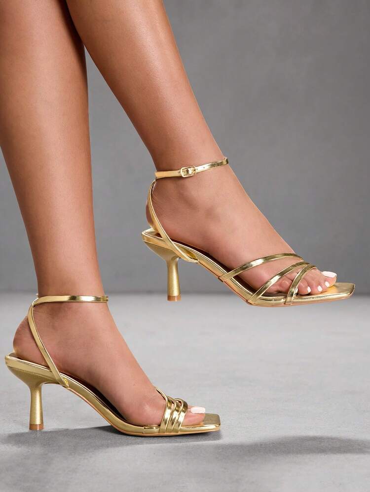 CUCCOO SZL Women's Fashionable Elegant Commuting Gold Heeled Sandals Valentine's Day