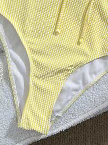 Swim Mod Áo tắm liền thân ngọt ngào dành cho nữ, phối màu sọc, chất liệu đặc biệt, viền bèo nhún, kiểu dáng dự tiệc bể bơi, mùa xuân/hè. - Màu vàng - Xem 5