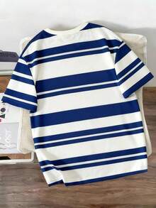 Manfinity Joysei Men's Casual Striped Funny Cat Print Round Neck Short Sleeve T-Shirt
