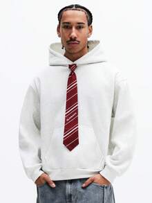 SUMWON Men's Boxy Fit Pullover Hoodie With Attached Tie Striped Pattern Centre Pocket Long Sleeve Casual Sweatshirt Fall Winter Plain - Light Grey - View 1