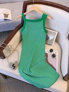 GlowEve 女士休闲条纹V领无袖连衣裙，夏季 - 彩色 - 查看 2