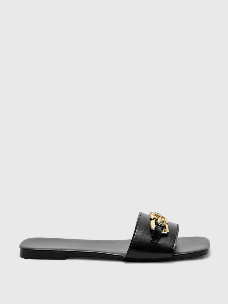 CUCCOO BIZCHIC Women's Metal Decor Casual Flat Slide Sandals
