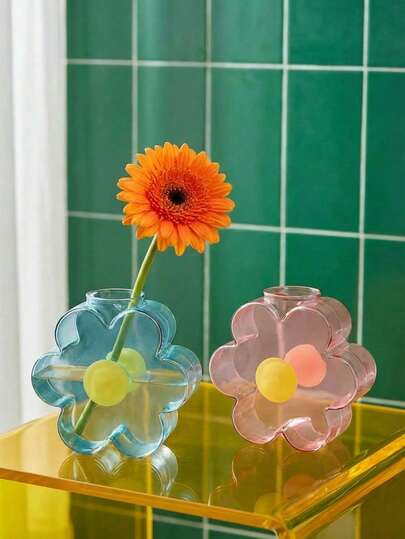 Joivida 1pc Transparent Colored Borosilicate Glass Flower Creative Design Vase, Hydroponic Flower Arrangement Small Flower Vase, Living Room Dining Table Hydroponic Flower Arrangement Ornament, Colorful Flower Vase, Hydroponic Glass Vase, Transparent Colored Flower Arrangement Utensil, Dining Table Decoration Ornament