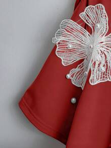 SHEIN Tall CURVE 大码女式夏季水钻装饰圆领T恤 - 紅色 - 查看 3