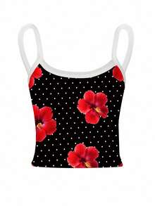 INAWLY Colorblock Cropped Slim Fit Casual Cami Top Graphic Tees Women Tops - Multicolor - View 3