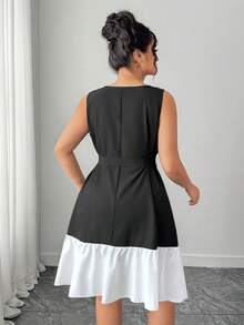 Elenzga 大码女士优雅花卉拼接连衣裙，休闲、约会、通勤、毕业典礼、假日、情人节、音乐节、母亲节、万圣节、感恩节、复活节、国庆节、舞会、约会派对、婚礼季、户外活动皆宜 - 黑色 - 查看 2