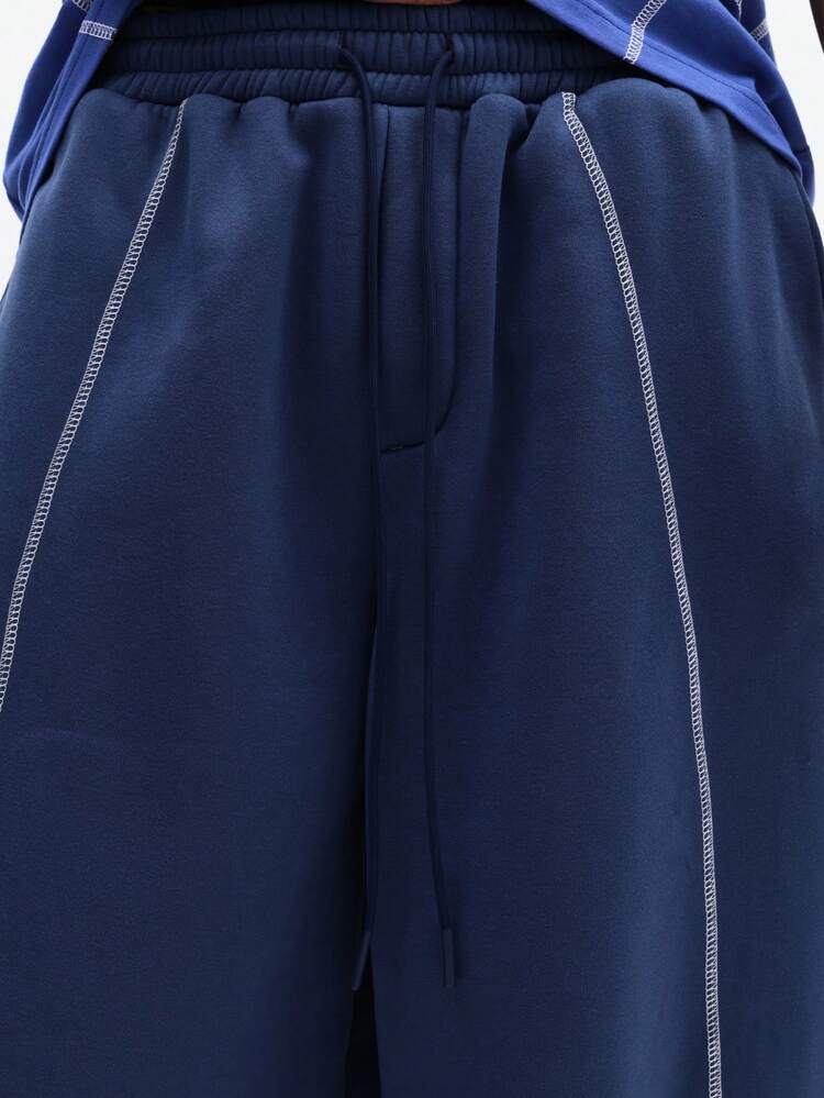 Wide Leg Sweatpants With Contrast Stitching