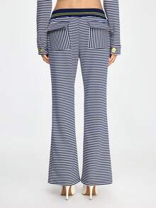 ROMWE Grunge Punk Spring/SummercasualNautical Navy Style Metal Chain Pendant Retro Flare Leg Low Waist Pants - Blue and White - View 6