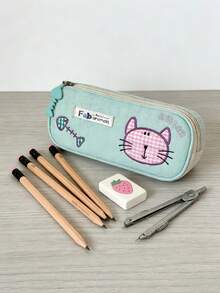 Joivida 1PC Cat Pencil Case Ins Cartoon Cute Embroidery Stationery Box High Value Large Capacity Student Pencil Bag - Multicolor - View 9