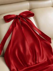 Franclia 女士酒红色褶皱腰部吊带连衣裙，春夏款 - 酒紅色 - 查看 4