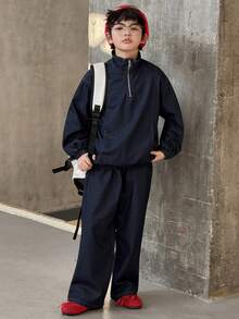 DAZY Tween Boys Fashion Zip-Up Denim Jacket And Pants Set - Blue - View 2