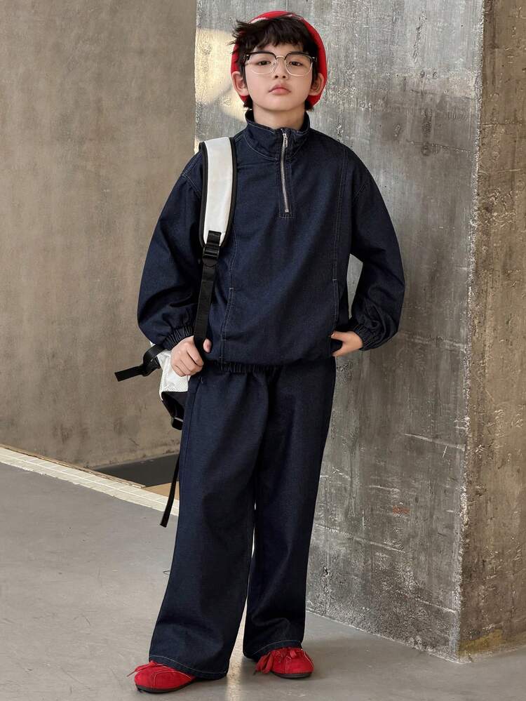 Tween Boys Fashion Zip-Up Denim Jacket And Pants Set
