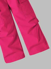2pcs/Set Young Girls' Fashionable Numeric & Graphic Print White Tee + Magenta Cargo Pants, Casual & Comfortable, Matching Set - Multicolor - View 5