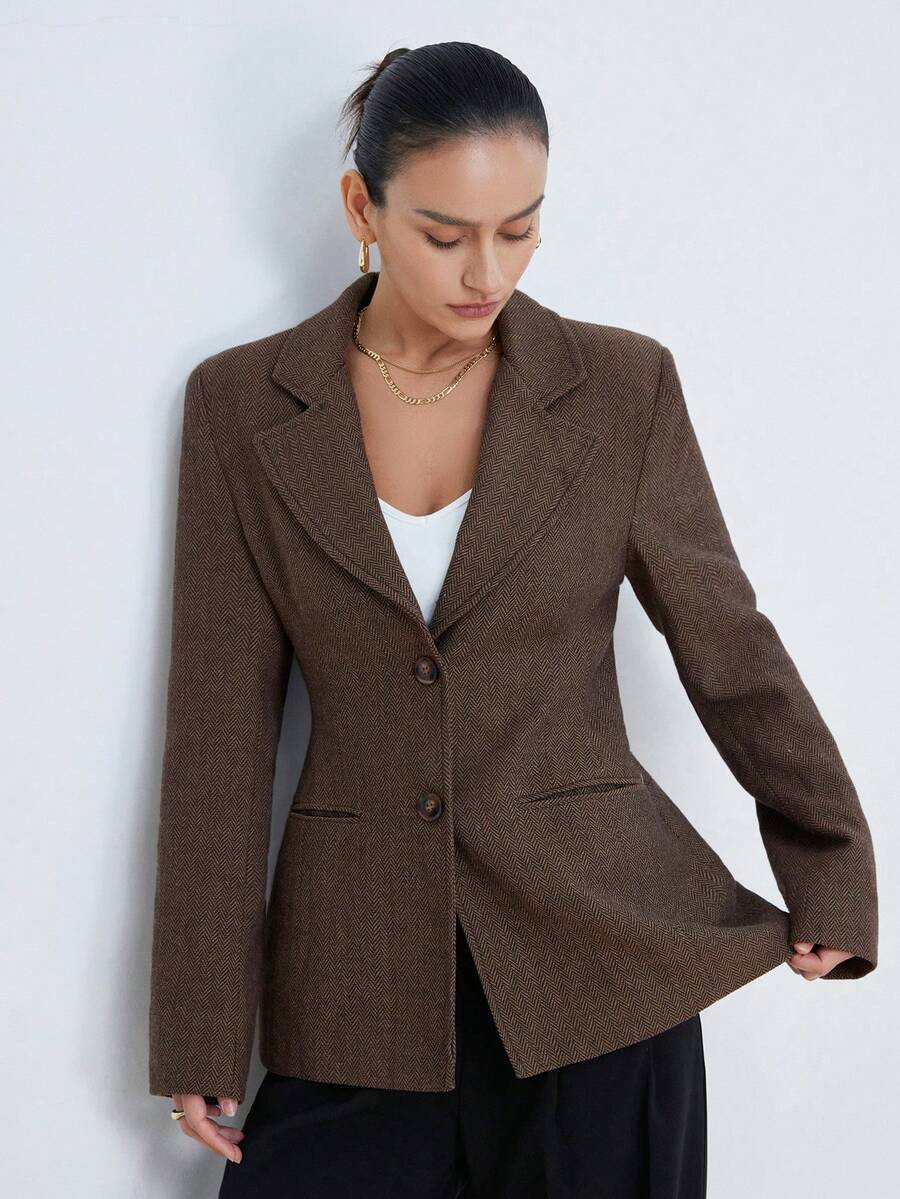 Aveloria Modichic New Stylish Design Casual Long Sleeve Herringbone Blazer With Skirt Hem - Multicolor - View 1