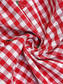 SHEIN 孕妇休闲格子草莓刺绣裤 - 紅色 - 查看 3