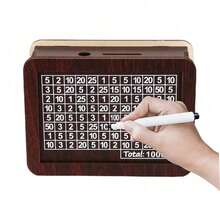1pc Decoration Sign Piggy Bank DIY Wooden Money Box, Reusable & Writable. Suitable For Coins And Bills Best - dark brown - View 2