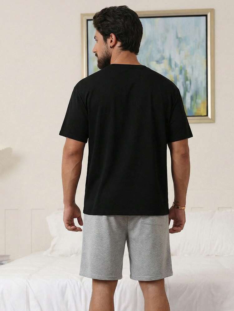 Summer Solid Color Short Sleeve T-Shirt Paired With Short Men's Pajama Set