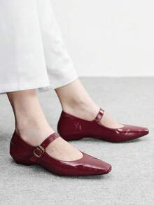 CUCCOO BIZCHIC Women's Square Toe Minimalist Fashion Daily Versatile Red Flat Sandals Valentine's Day - Red - View 4