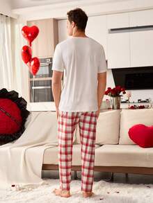 Manfinity Fruit Print Round Neck Short Sleeve Plaid Pants Men's Pajama Set, Couple Matching - Multicolor - View 2