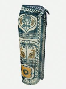 Swim Oasis 女士棕榈树印花吊带连体泳衣，配同款罩裙 - 彩色 - 查看 12