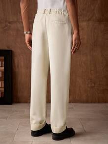 AKNOTIC Business Casual 男士休闲杏色长裤，舒适百搭，适合通勤、商务、街头、聚会等场合，时尚百搭，生日礼物之选。春夏新款男士白色正装裤，男士高腰裤，男士褶裥西装裤，米色长裤，白色休闲裤 - 杏色 - 查看 4