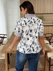 Weeklong 女士拼接荷叶边宽松衬衫，法式休闲上衣，日常及度假穿着，春夏款 - 彩色 - 查看 2