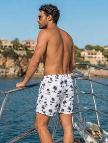 Manfinity Swimmode Men's Palm Tree Print Drawstring Waist Beach Shorts - Multicolor - View 4