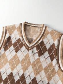 Chillumni Men's Casual Diamond Knit Vest, Spring/Autumn Sleeveless Sweater Knitted Vest Brown Sweater Vest Argyle Vest Sweater Vest - Multicolor - View 3