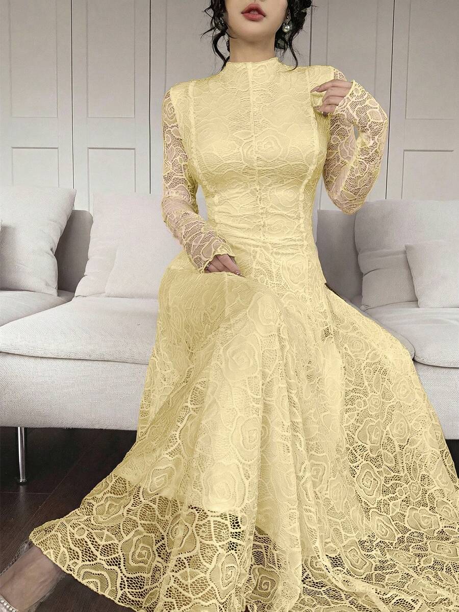 Feyla Đầm ren trắng thanh lịch dành cho phụ nữ - Màu vàng - Xem 1