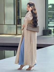 Yasmyna 女士优雅阿拉伯长袍，饰有拼接蝴蝶结和亮片袖口