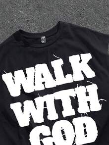 Manfinity ZONE917 超大款街头风仿刺绣标语和星星印花露脐宽松背心 - 黑色 - 查看 2