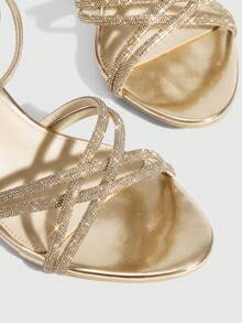 CUCCOO SZL Women's Fashion High Heel Sandals, Fashionable Rhinestone Embellished High Heel Sandals - Champagne - View 6