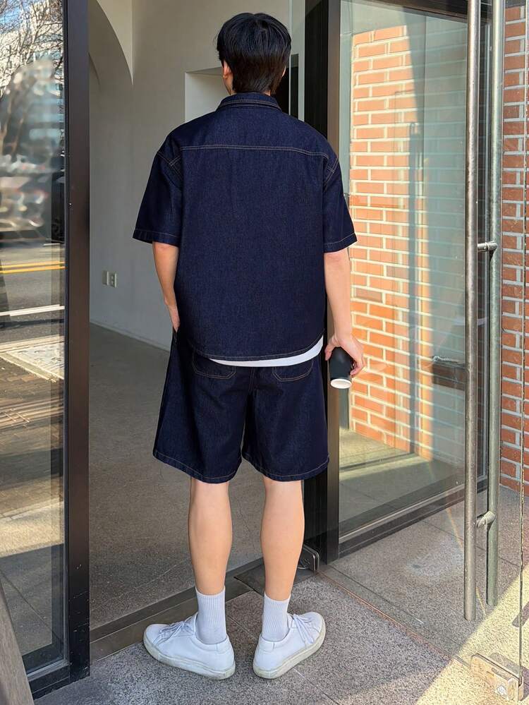 Men's Solid Blue Washed Denim Suit, Summer