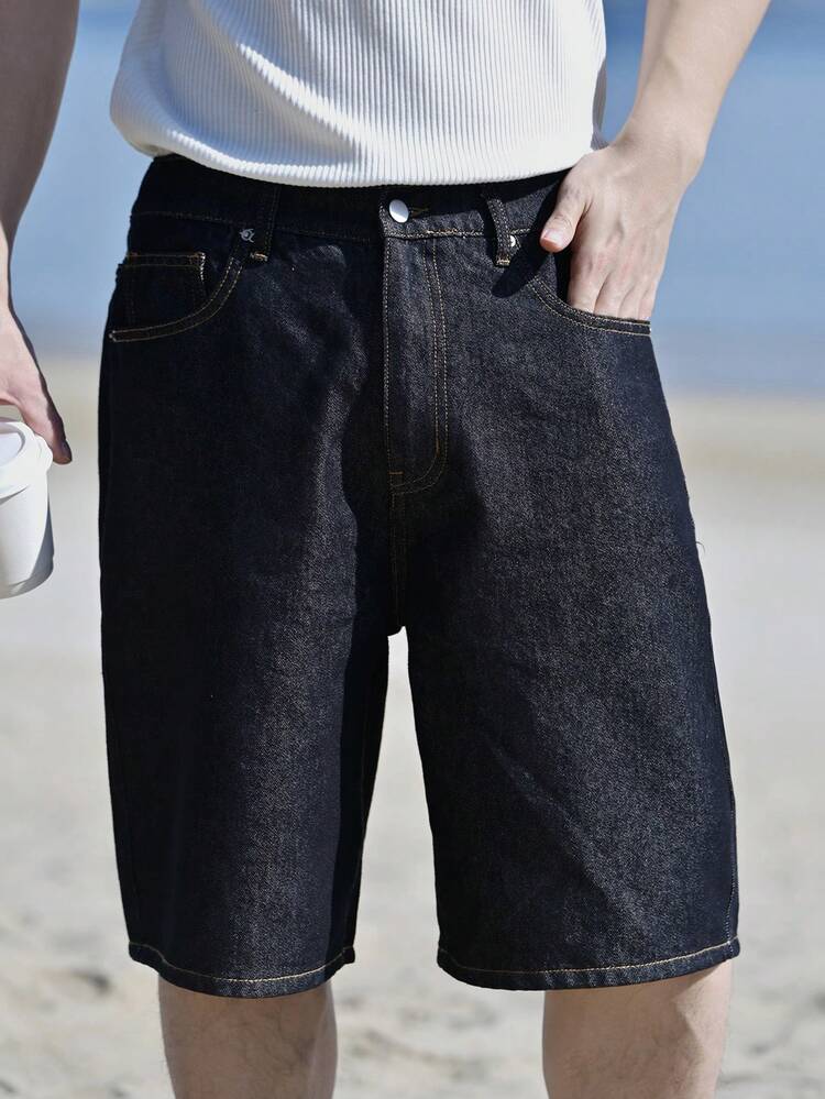 Men's Solid Black Washed Distressed Denim Shorts, Summer