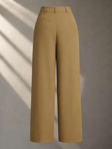 Franclia Petite 2025 春季新品：女士白色直筒休闲裤——轻松打造通勤造型，垂坠感柔软，经典百搭。 - 棕色 - 查看 2