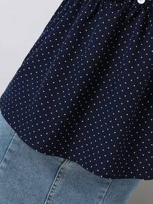 SHEIN 少女波点印花甜心领泡泡袖可爱衬衫 - 杏色 - 查看 5