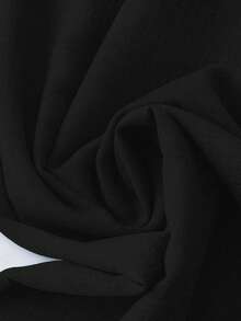 SHEIN PETITE CURVE Quần nữ màu đen trơn, chất liệu có họa tiết, thắt nơ ở eo, cạp chun co giãn, giúp thon gọn vóc dáng, kiểu dáng rộng rãi, thoải mái cho mùa xuân/hè, thích hợp mặc hàng ngày. - màu đen - Xem 3