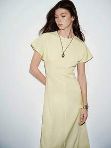 Lumivelle Women's Textured Batwing Sleeve Dress, Suitable For Commuting And Vacation, Summer - Yellow - View 1