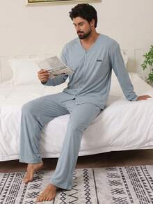DAZY Men's Blue Label Casual Loungewear Set, Spring/Autumn - Blue - View 4