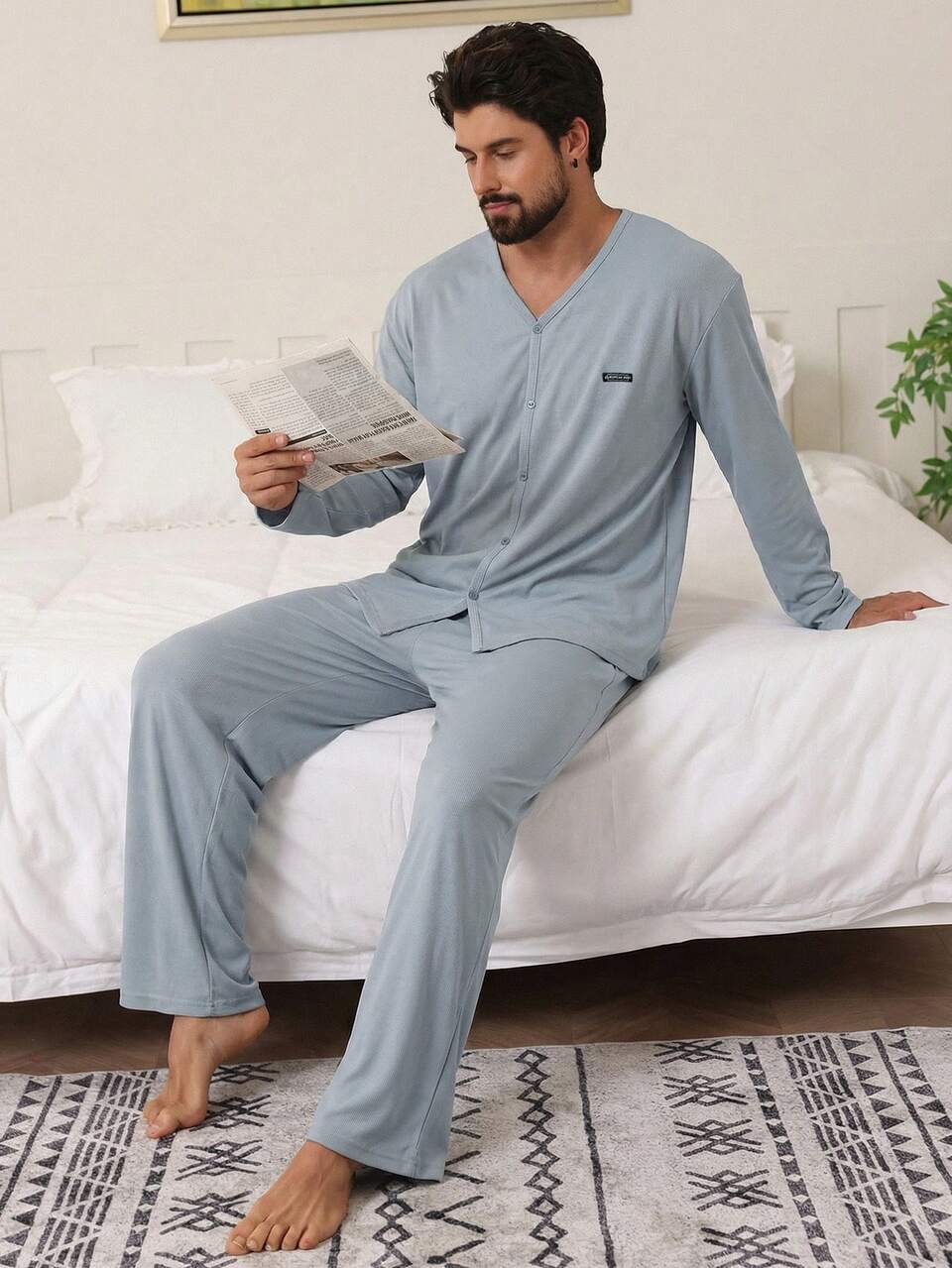 Men's Blue Label Casual Loungewear Set, Spring/Autumn