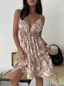 EMERY ROSE Vestido de tirantes con volantes y estampado de paisley para vacaciones de verano de mujer - Multicolor - Ver 1