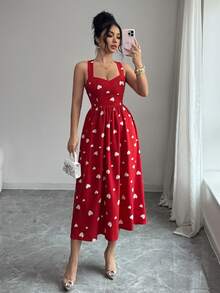 Rafferiza 2016新款优雅轻盈法式情人节红色爱心收腰A字中长连衣裙（女款） - 紅色 - 查看 5