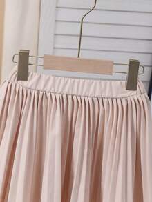 Conjunto de blusa sin mangas y falda plisada para niñas, adecuado para la escuela, salidas y otras ocasiones - Albaricoque - Ver 8