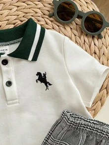 男婴可爱学院风休闲针织Polo衫和格子裤套装 - 彩色 - 查看 4